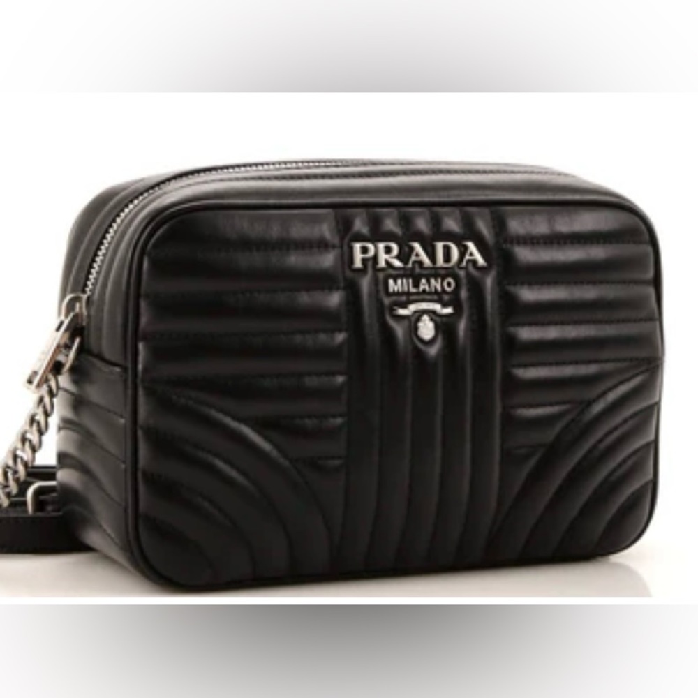 Black Prada Diagramme Leather Chain Crossbody Bag